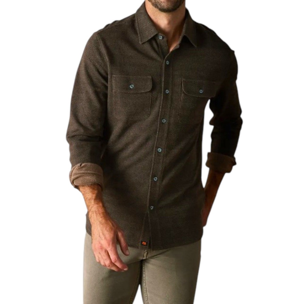 The Normal Brand Textured Knit Long Sleeve Button-Up Shirt Men L (Slim Fit) Java